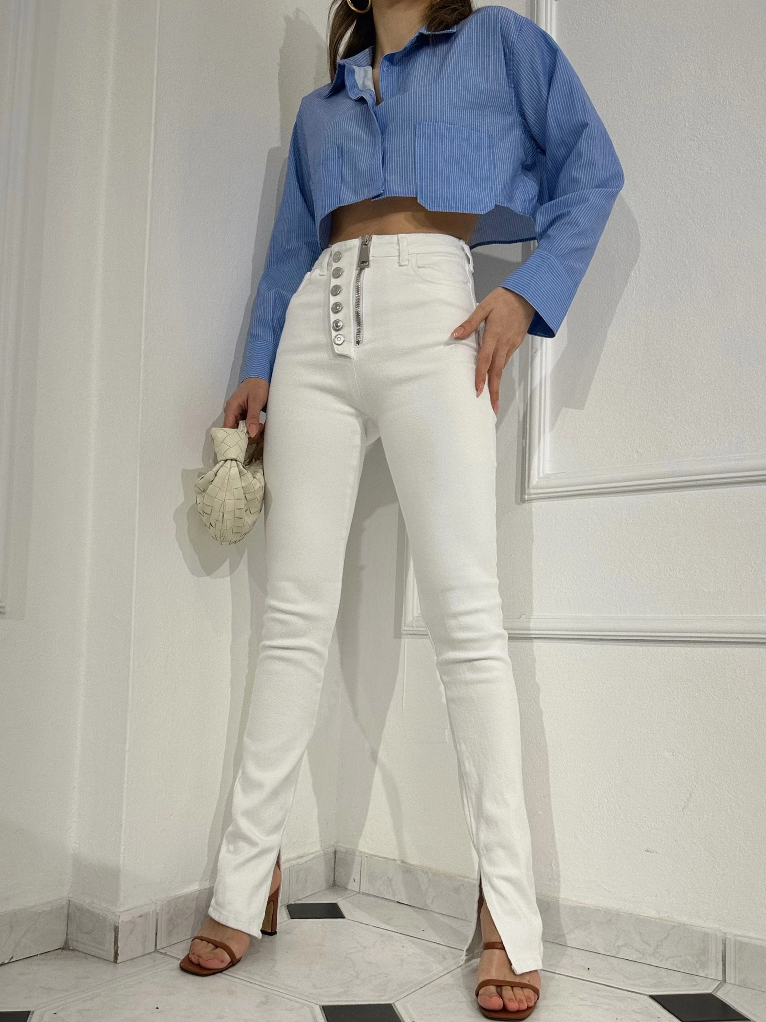 Beyaz Yüksek Bel Jean